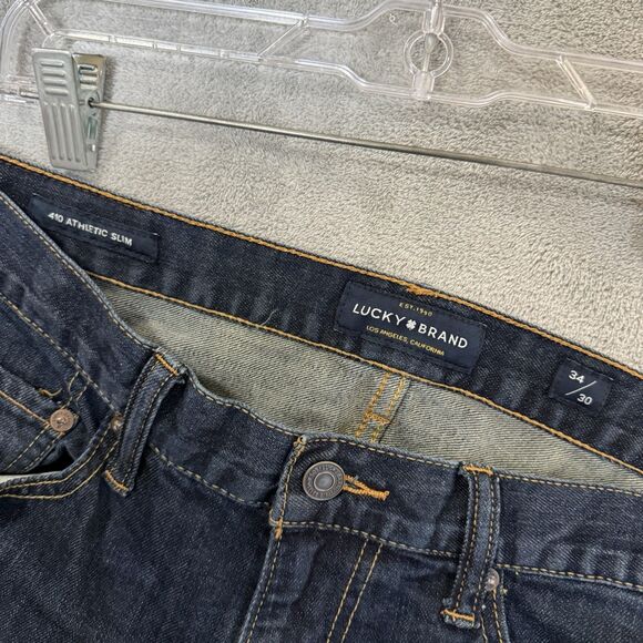 Lucky Brand Jeans 410 Athletic Slim 34x30 (Inseam 29) Whiskered Dark Wash - Picture 2 of 10